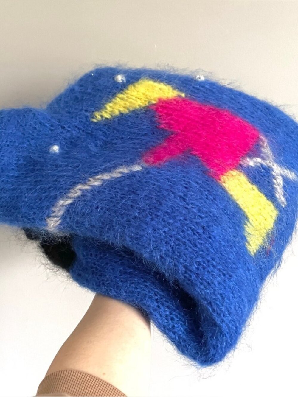Vintage Handknit Blue Fishing Mohair Wool Sweater - Large 🇬🇧 - Picture 9 of 10